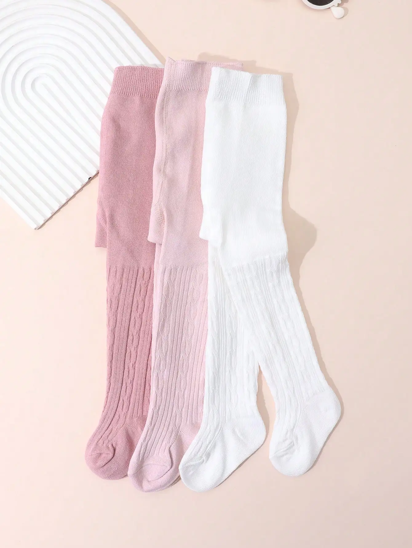 3Pcs Baby Cable Knit Tights Solid Color Soft Elastic Breathable Pantyhose Autumn Daily Casual Stockings for Infant Girls 0-3Y
