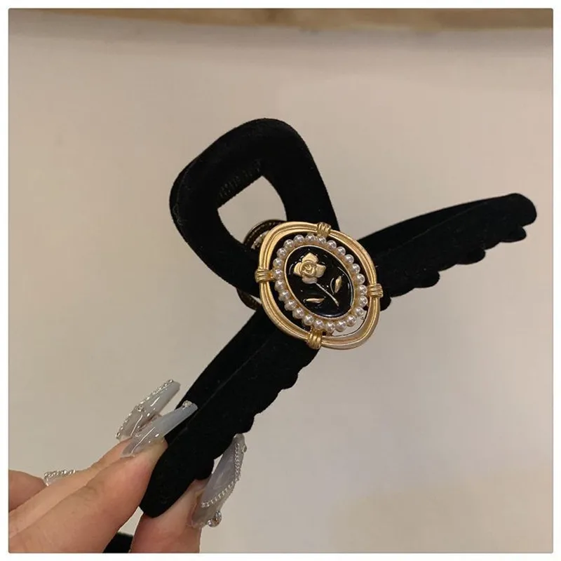 Regal Black Velvet Vintage Rose Women Head Bands Hair Grab Clip Goth Bridal Tiara Flower Jewelry Headdress Hair Accessories