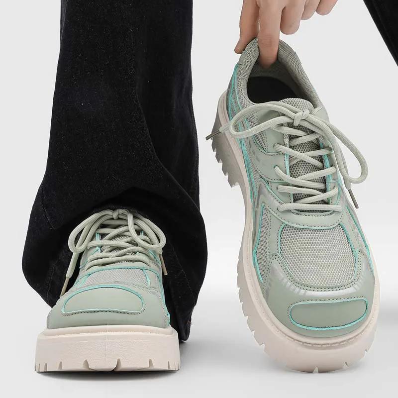 

Men Lace Up Platform Chunky Sneakers Breathable Thick Sole Casual Height Increasing Shoes Fashion Street Footwear