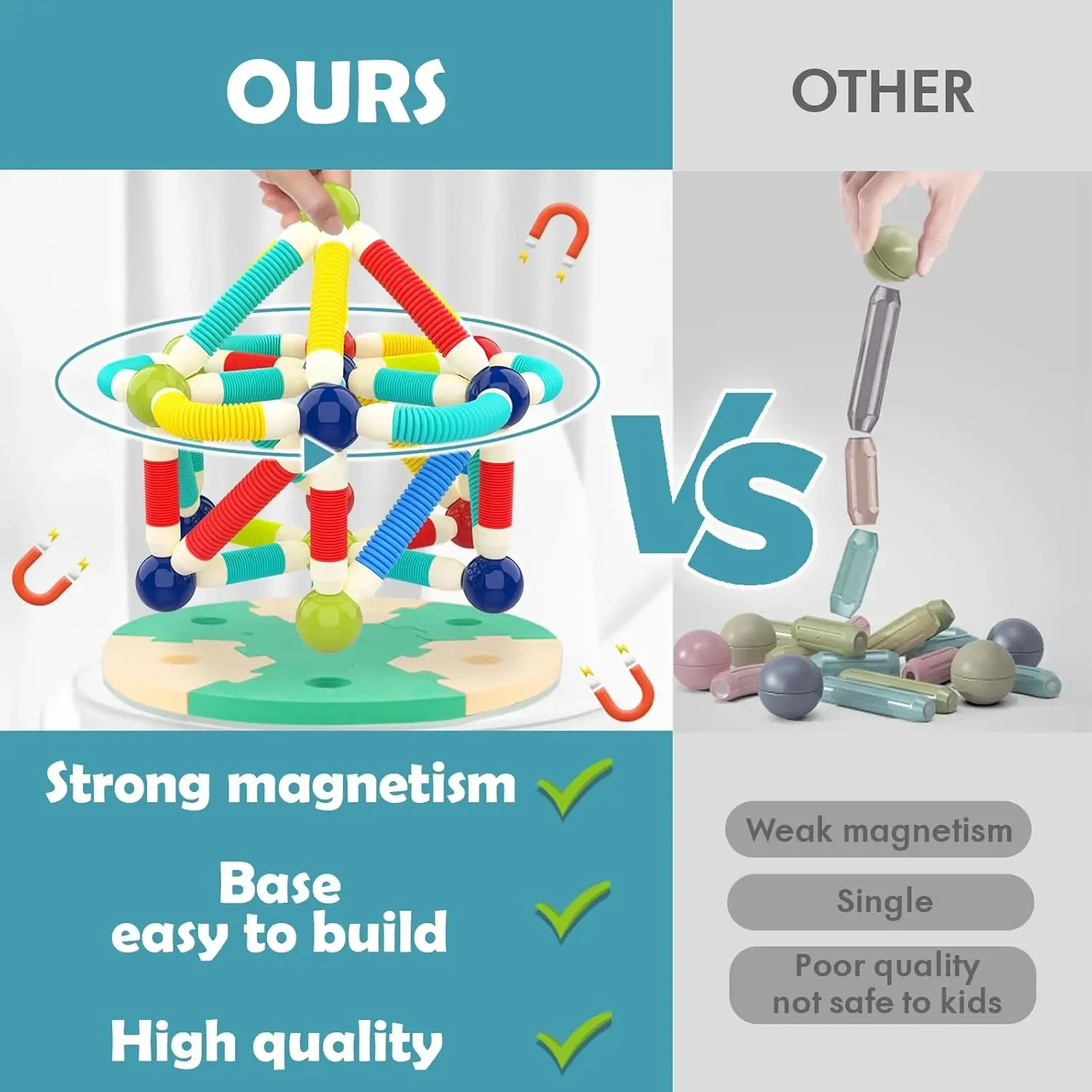 어린이용 자석 빌딩 세트 부드러운 그립 다용도 및 확장 가능한 자석 막대 블록 조기 교육 퍼즐 STEM 감각 장난감