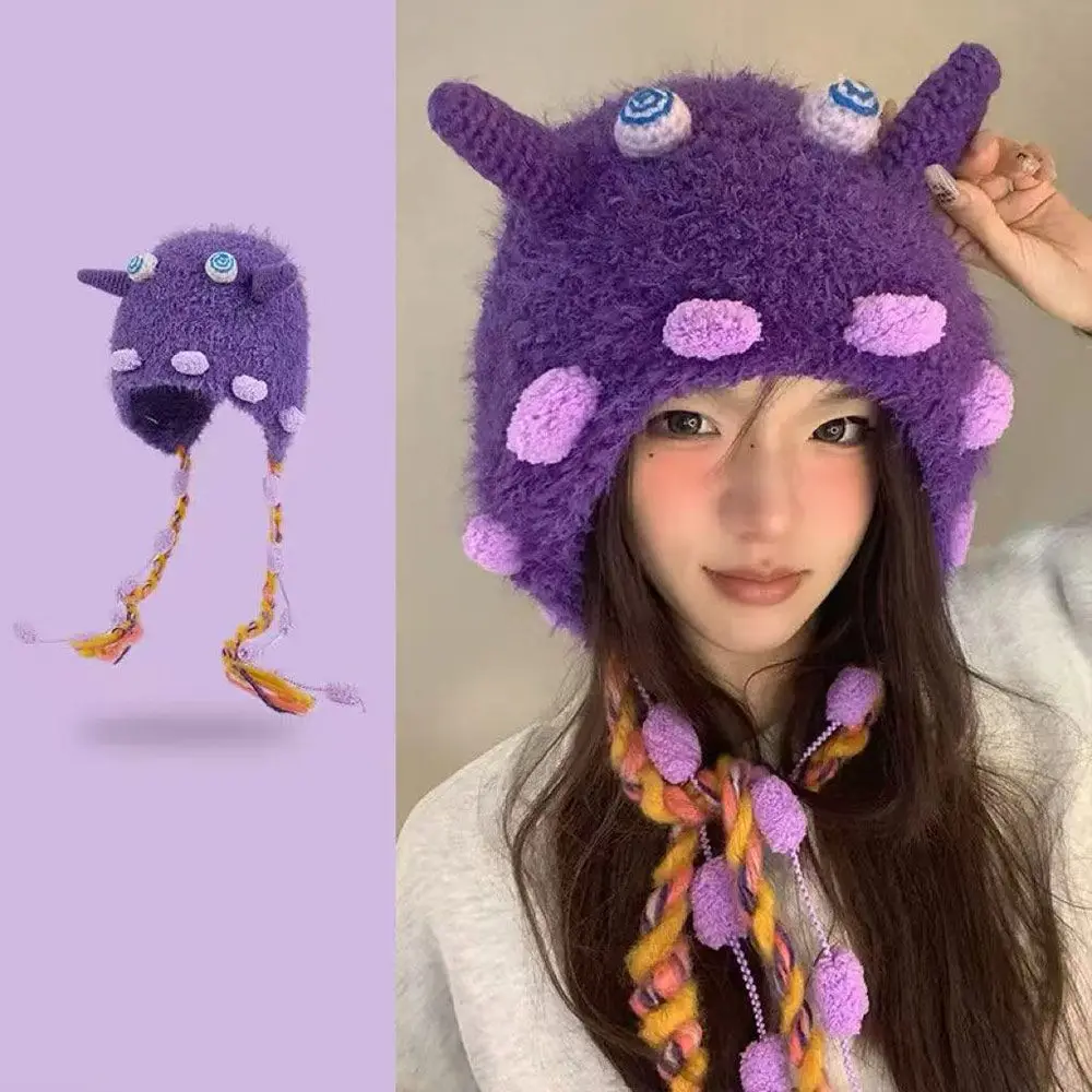 New Thick Warm Knitted Hat Ear Protection Windproof Little Monster Hat Pullover Caps Autumn Winter