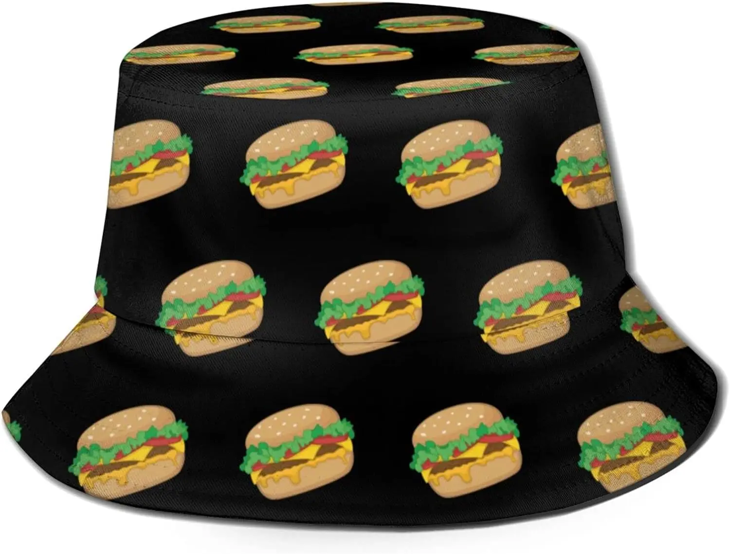 Cheeseburger Bucket Hat Unisex Sun H at Fisherman's Hat Summer Travel Bucket Beach Sun Ha t Black