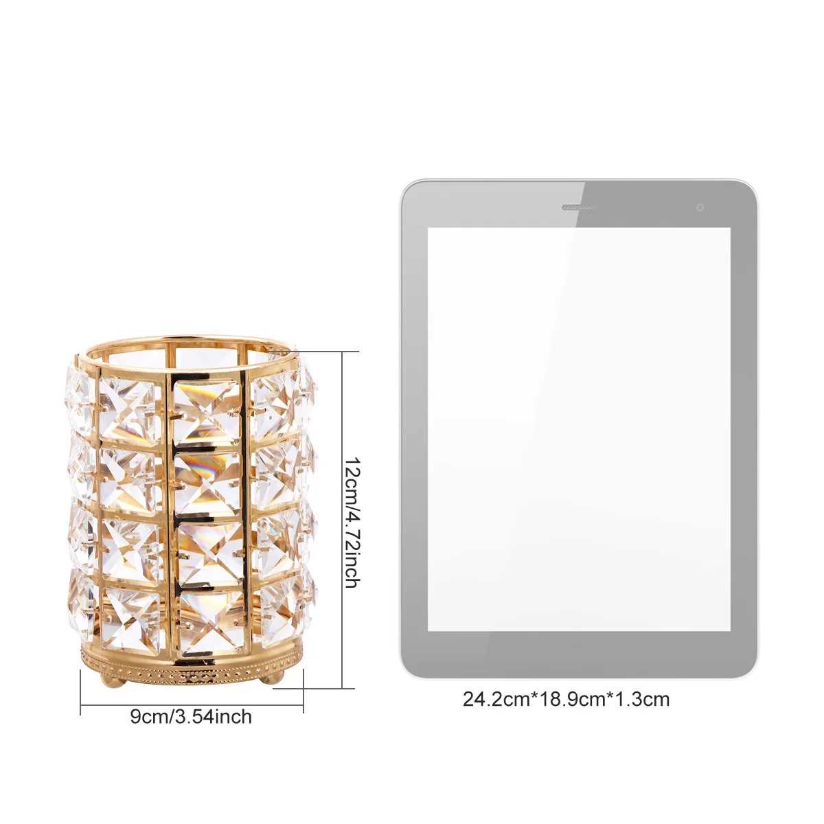 حامل كبير بتصميم مجوف ذهبي لفرش المكياج وأدوات التجميل وحاوية تخزين منظم للديكور