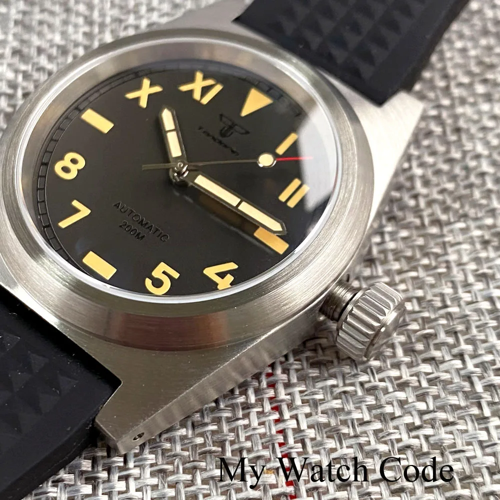 Tandorio Diver Pilot Watch 38mm Vintage California Automatic Watch for Men Gun grey Dial NH35A pt5000 AR Domed Sapphire Crystal