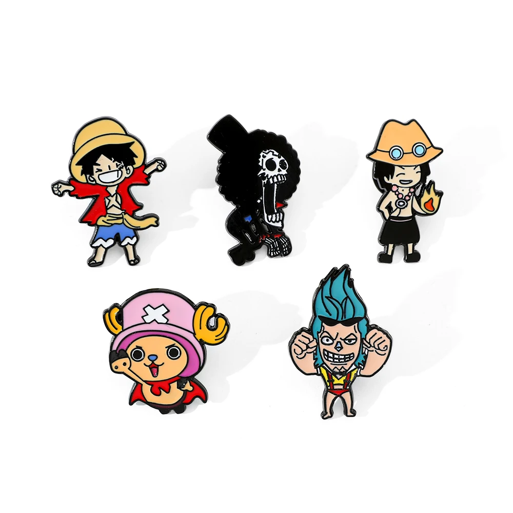 5 Broches de Anime de Aventura, Lindos Broches de Monkey D. Luffy y Brook, Pin de Esmalte, Insignia de Metal, Joyería, Accesorios para Ropa y Mochilas, Regalo