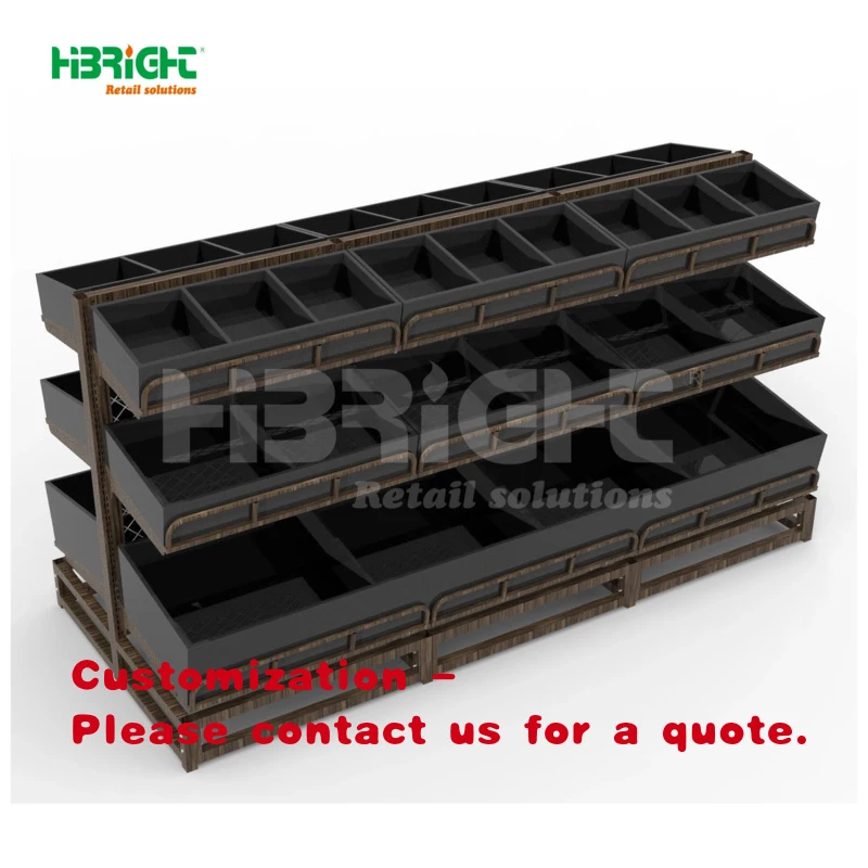 custom.Supermarket Display Rack Commercial Steel Material Fruit Vegetable Display Gondola Shelving