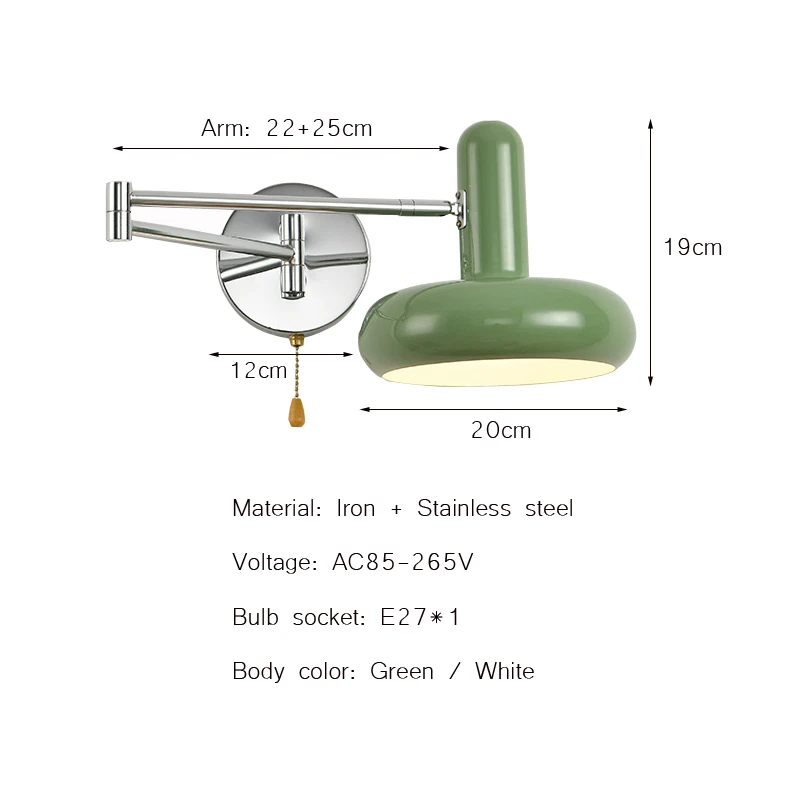 Imagem -02 - Lâmpada de Parede Nórdico Braço Basculante Estudo Pull Switch Quarto Bedside Light Aço Inoxidável