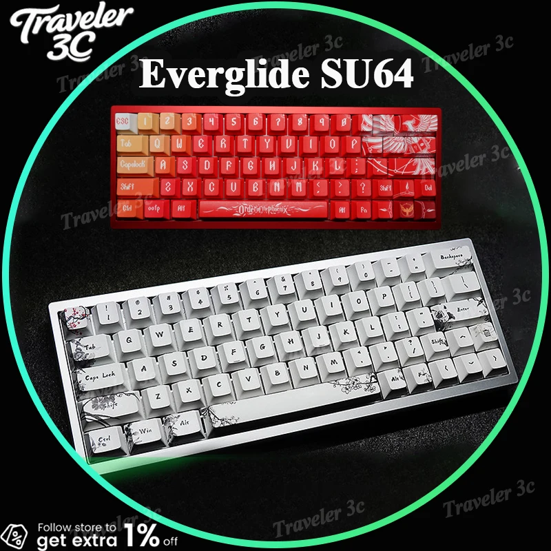 Hot Sales EVERGLIDE SU64 HE Gaming Keyboard 2304K Scan Rate 8kHz Direct ADC Hall Effect Key Scanning 0.001mm RT DKS SOCD TGL
