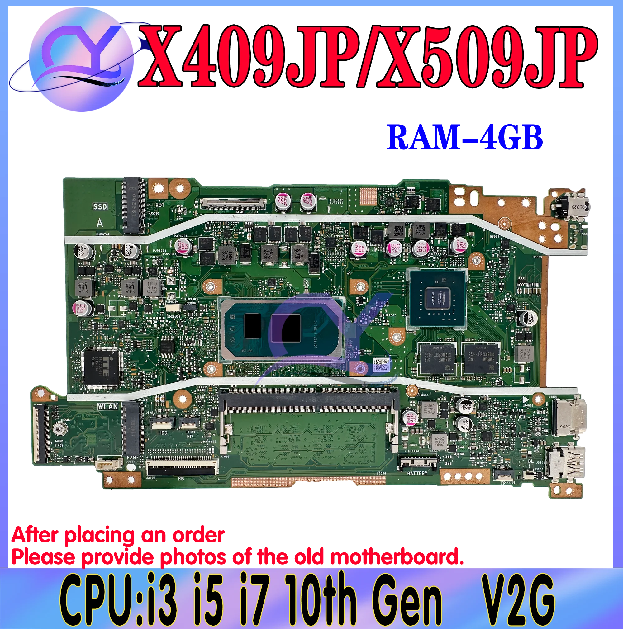 Placa-mãe portátil X409JA para ASUS, Mainboard, i3, i5, i7, CPU, 4G-RAM, 920MX, 100% testado OK