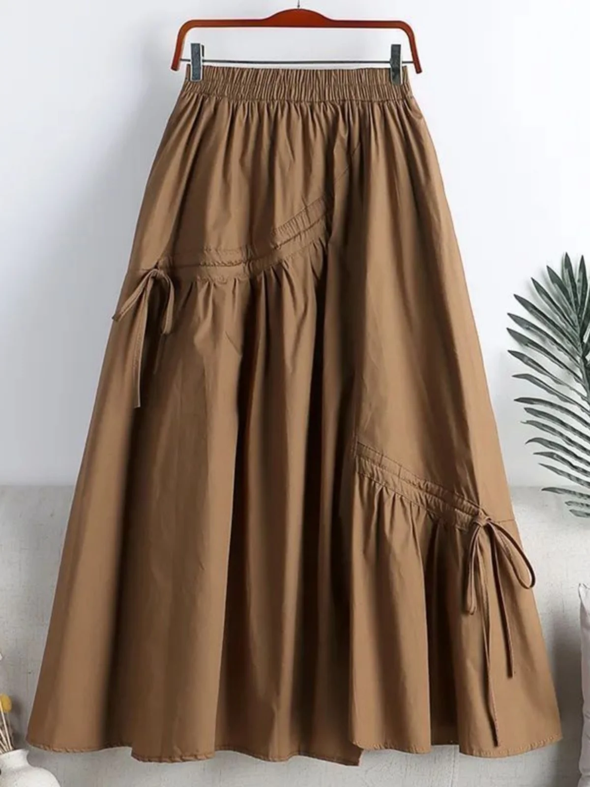 

High Waist A-Line Midi Skirt Women's Summer 2024 Slimming Asymmetrical Tie Large Swing Half-length Skirts Female Ins