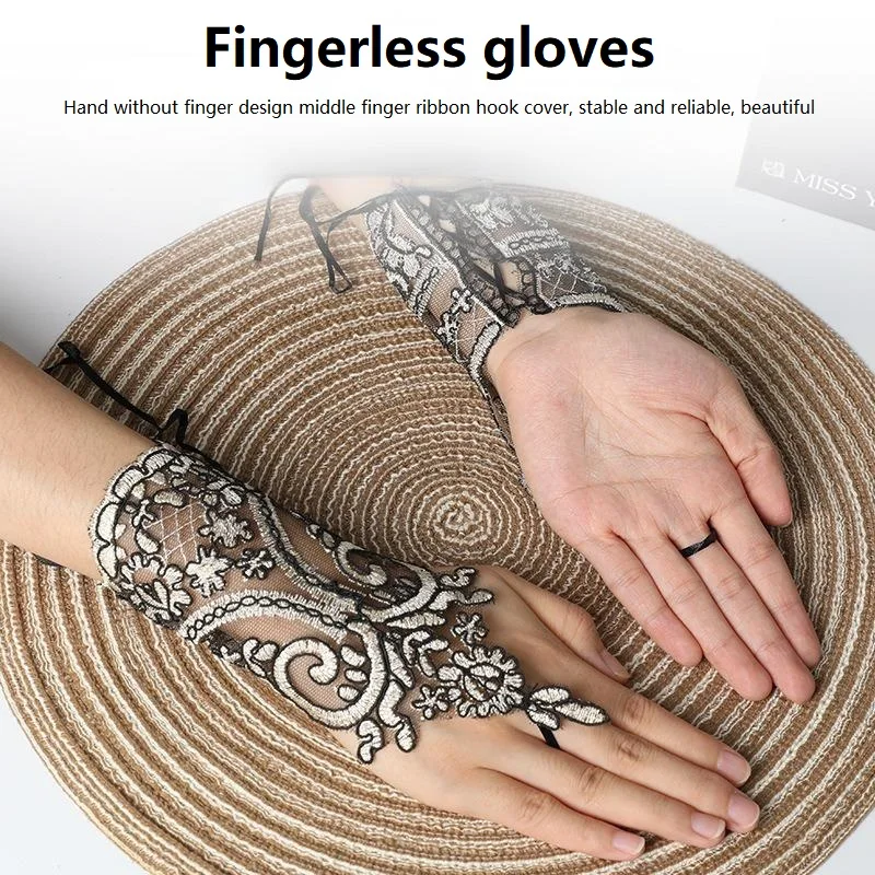 قفازات الزفاف بدون أصابع النساء الدانتيل أسود أبيض قفازات العروس قفازات طويلة أنيقة القفازات الإكسسوار HLST01