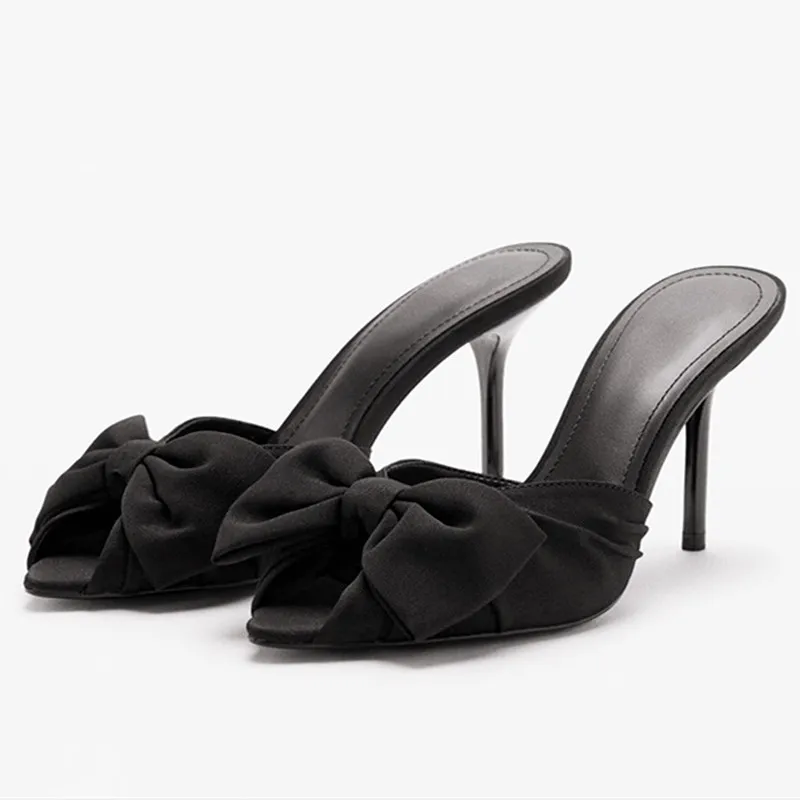 

Black Butterfly Knot Decoration High Heel Slippers Women Sexy Peep Toe Slide Sandals for Ladies Summer Elegant Heeled Sandals