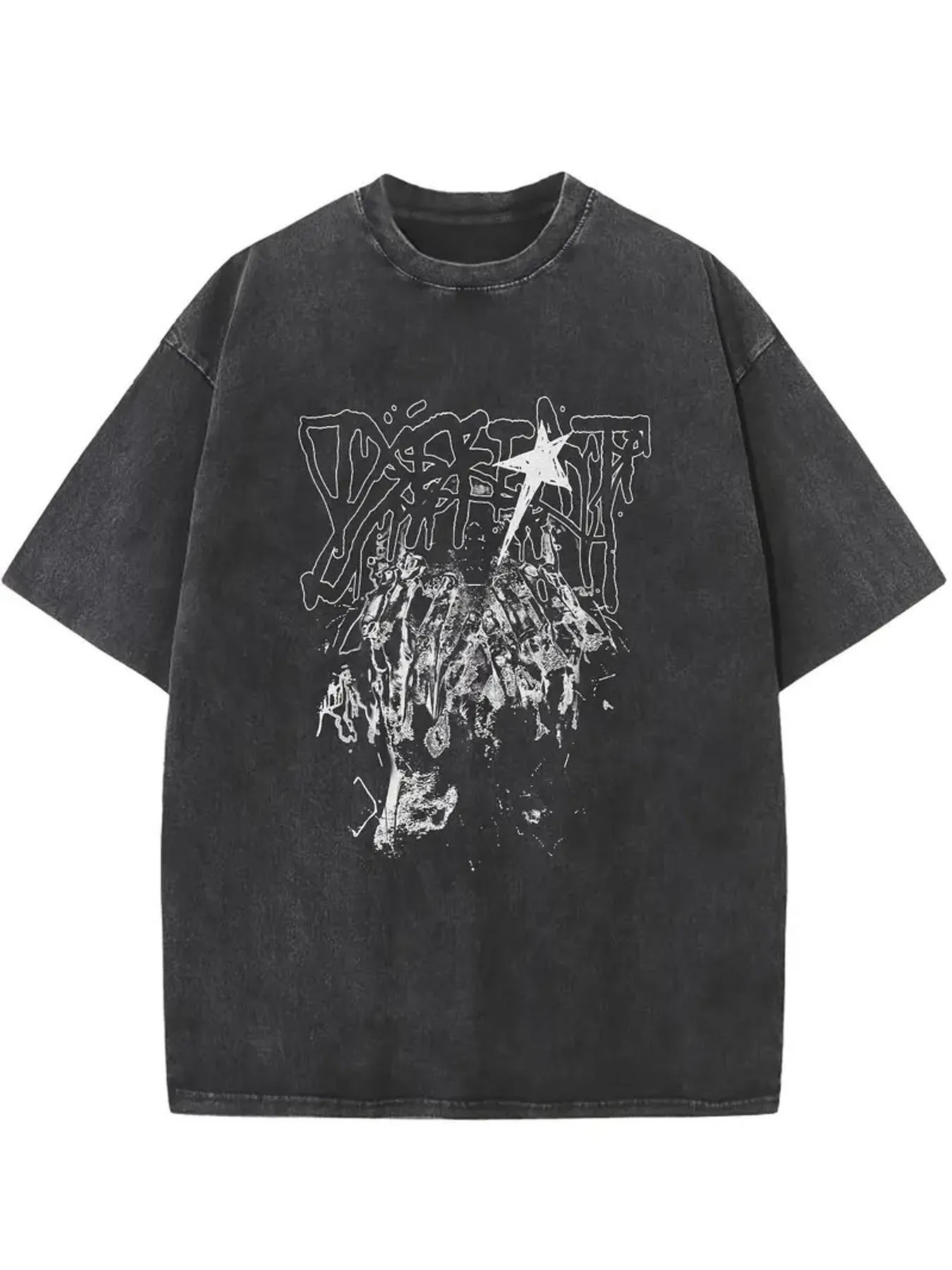 A Men's Vintage Street Style T-Shirt - 230g Washed Fabric, Dark Pattern Print, Regular Fit, Crew Neck, Suitable for All Seasons, Casual Style, Machine Washable, Holiday Gift