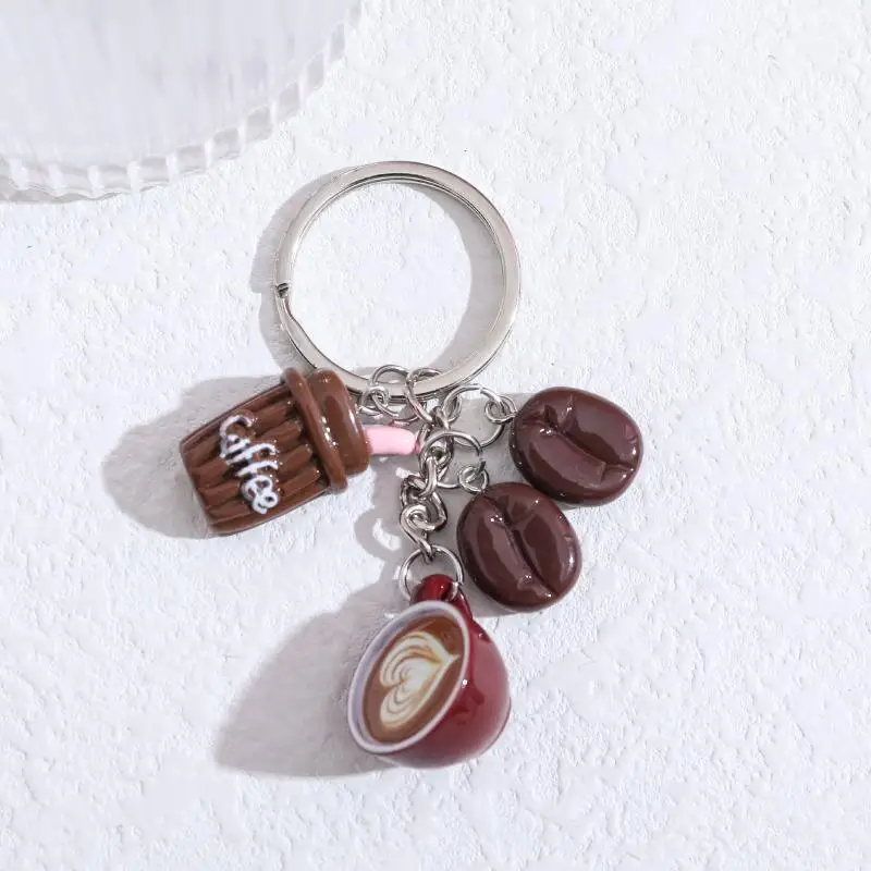 Mini-Schlüsselanhänger mit Kaffeemotiv, 1 Stück, 3D-Latte-Tasse, Kaffeebohnen-Anhänger, kratzfest, Schlüsselhalter für das Auto, zur Dekoration von Bürotaschen. – Detail 3