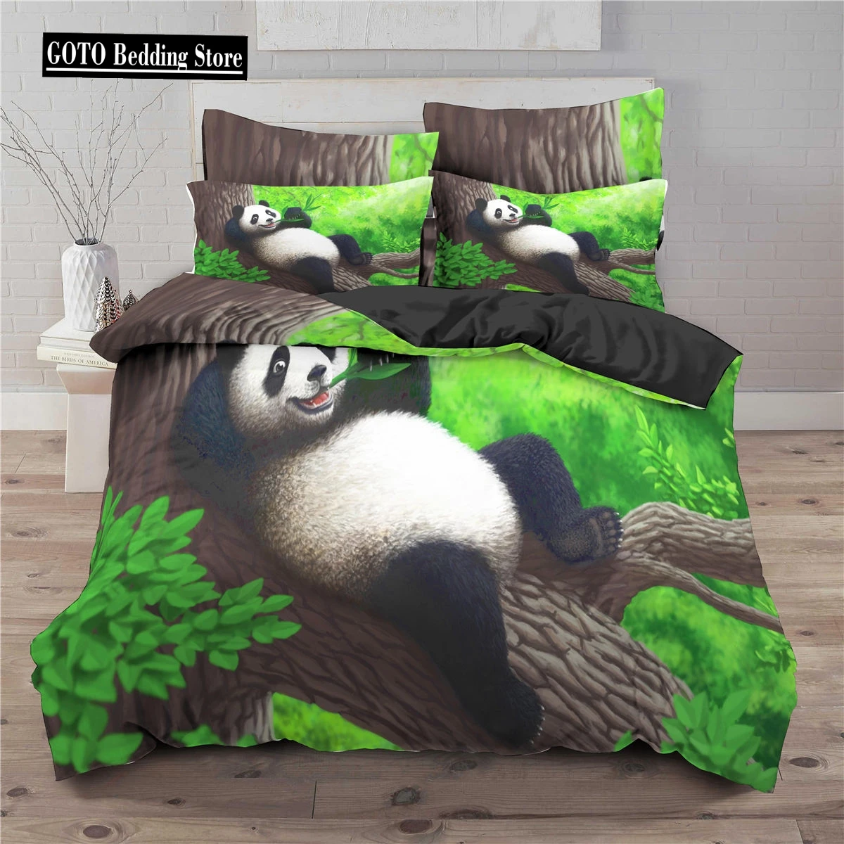 

Leaf Panda Cute Bedding Bed Sets Boy Girl Bedroom Comforter Set Twin Size Cartoon Animal Duvet Cover Sets Kids Single 140x210cm