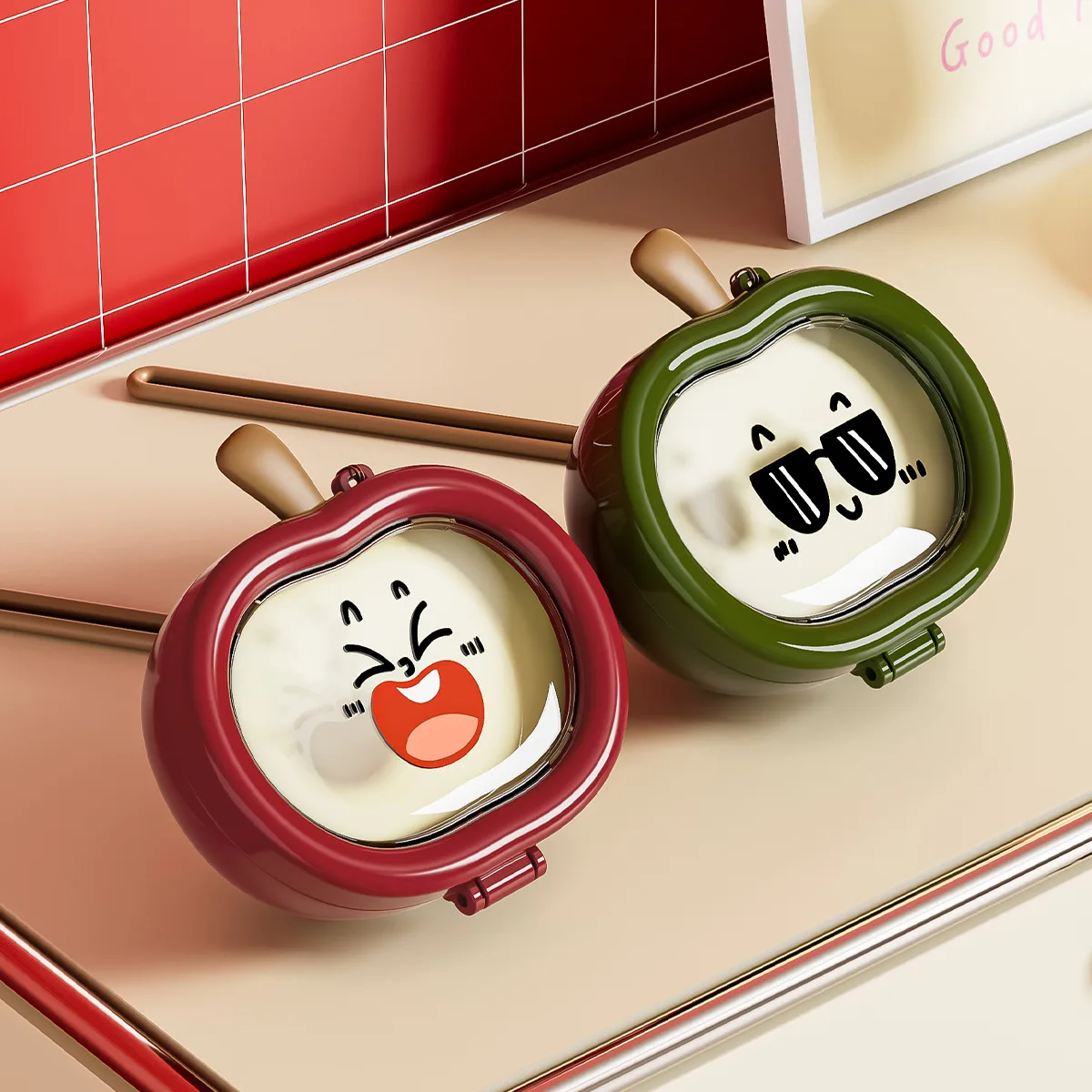 Cute cartoon apple medicine box portable sealed portable medicine packing box creative desktop jewelry stud earrings storage box