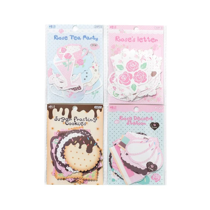 20pcs Stickers Kawaii Food Rose Cafe Series Sticker Book Diy Handmade Scrapbook Aesthetic Stationery