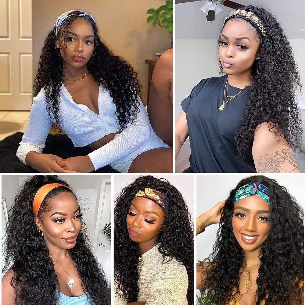Headband Wig Human Hair Wigs Wear and Go Glueless Wig Curly Deep Wave Headband Wig Natural Color Body Wave Straight Headband Wigs for Black Women Headband Wig Human Hair Deep Wave Wigs Curly Half Wig  image 7