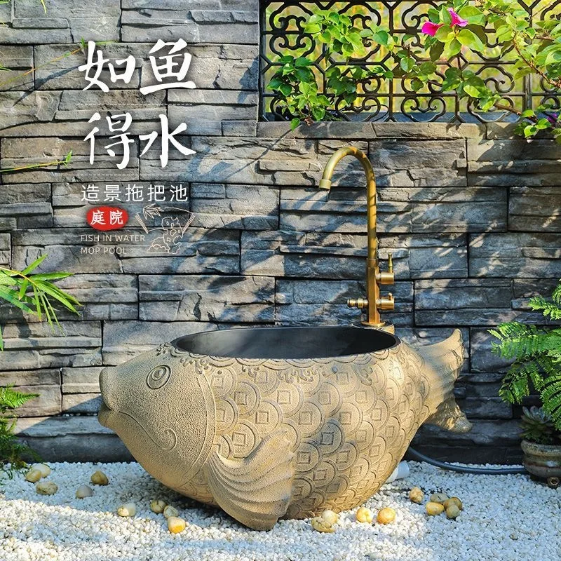 Outdoor courtyard mop pool New Chinese garden watering sink Villa yard mop pool Outdoor mop sink