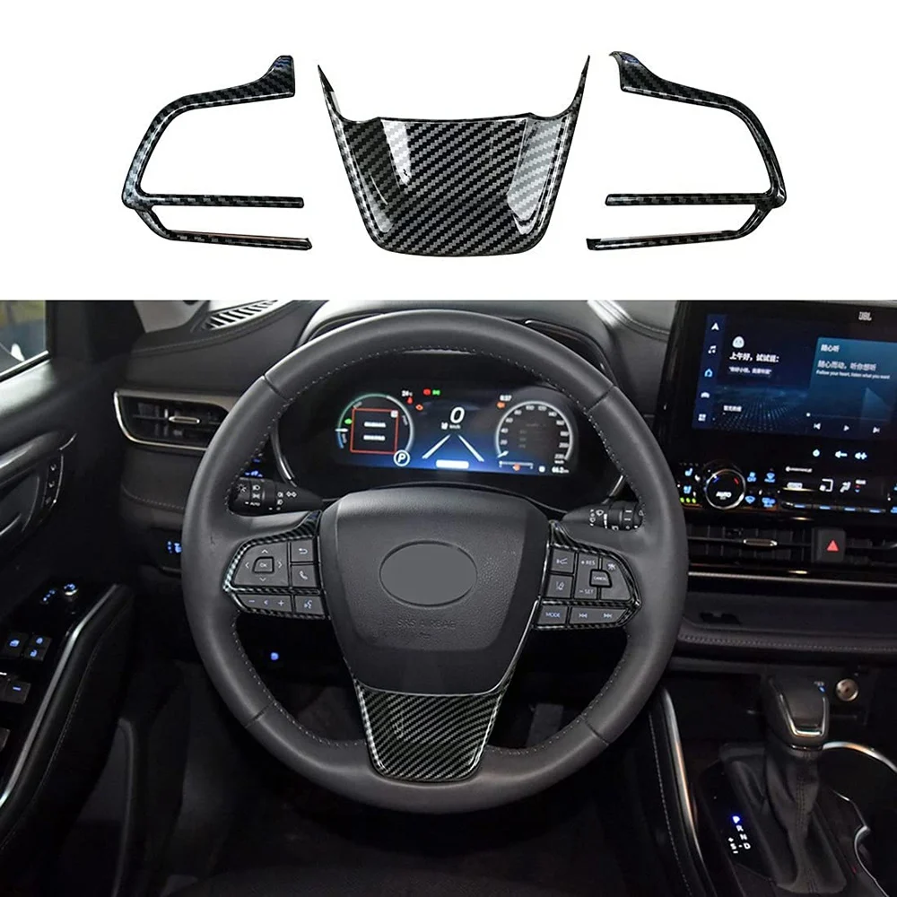 3Pcs Carbon Fiber Color Steering Wheel Cover Trim Fit for Toyota Highlander 2020 2021 2022 Sienna 2021-2022