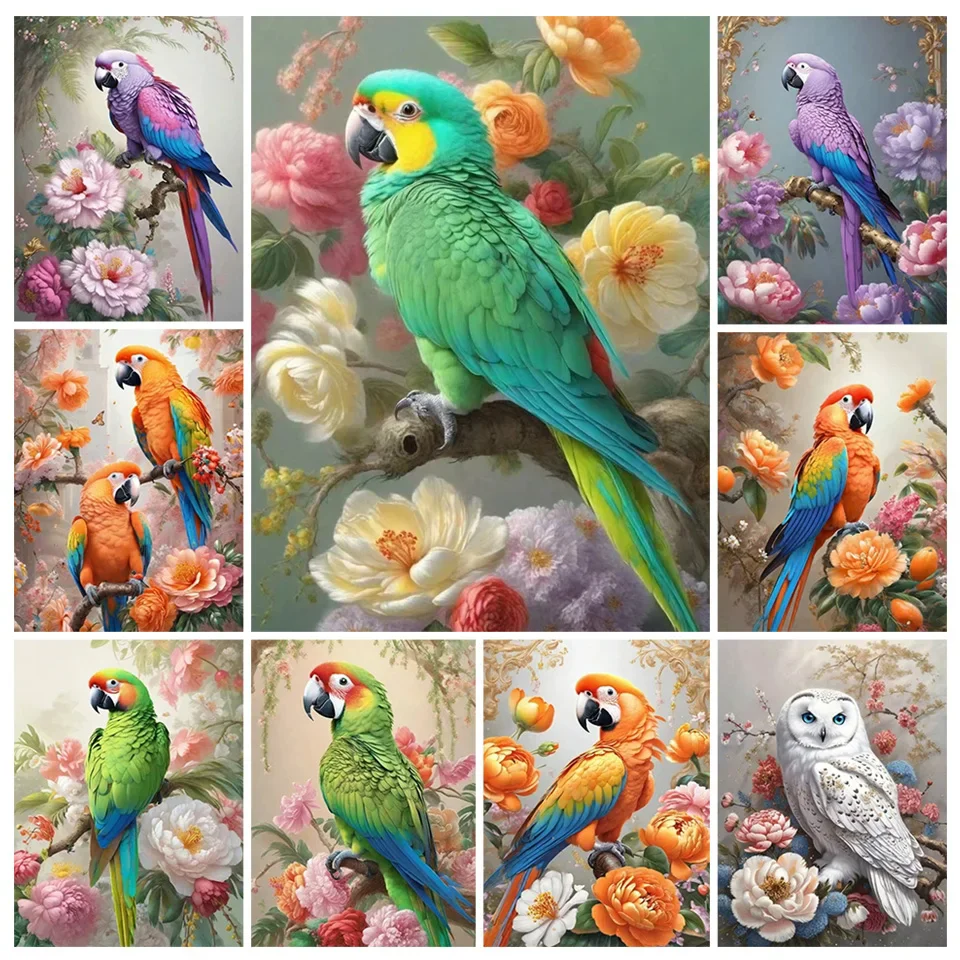 5D Diy Mosaic Art Parrot Diamond Painting Bird Flowers Diamond Painting Colorful Jungle Cross Stitch Rhinestone Embroidery