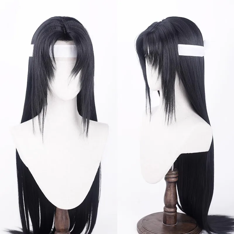 Already Styled Anime Lace Wig Guojia Three Kingdoms Straight Synthetic Black Long Cosplay Hair + Wig Cap