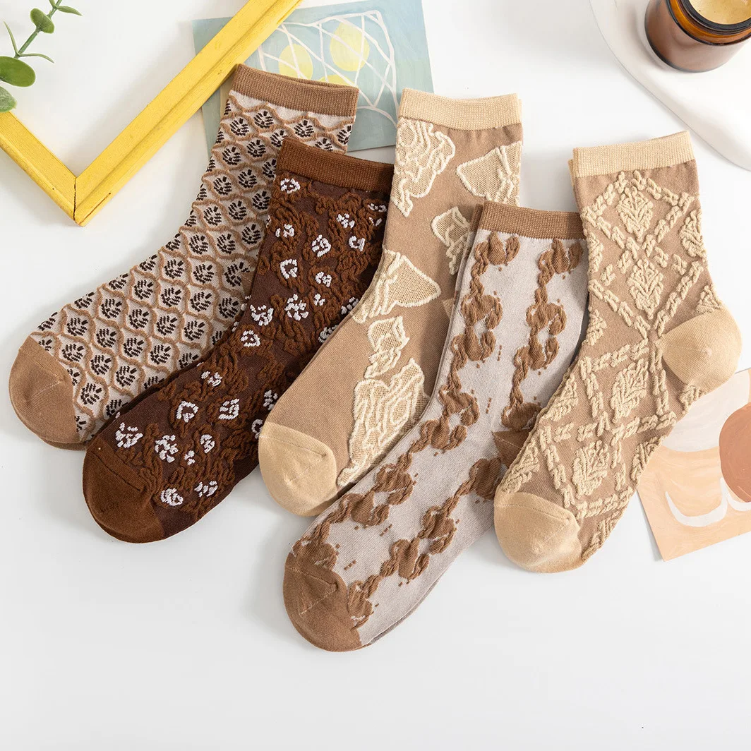 

25 Patterns Cotton Floral Women Coffee Elegant Harajuku Retro Vintage Streetwear Long Socks Female Classic GirlsBrown Sox Autumn