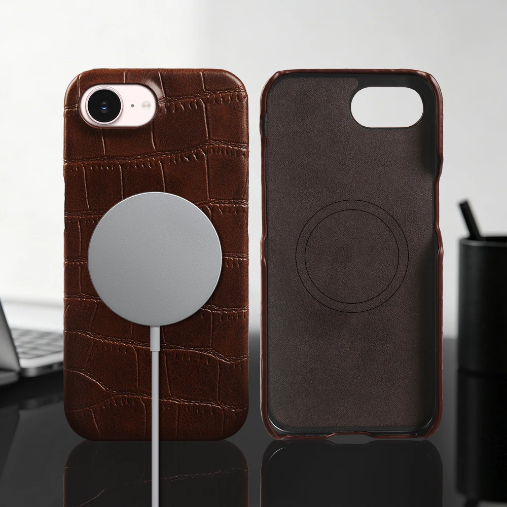 Magnetic Leather Back Cover Case for iphone 17e 16e Air 15 16 17 Pro Max 14 Plus 12 13 Mini Coque Funda For Magsafe Phone Case