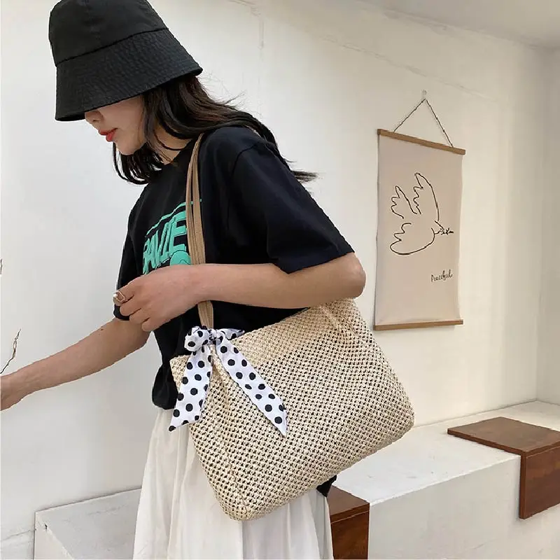 2023 Casual Straw Large Capacity Beach Tote Wicker Women Shoulder Bags Rattan Handbags Summer Beach Bag Travel Big Purses Female