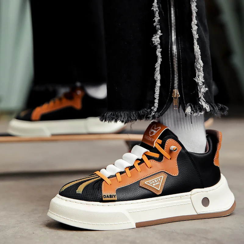 Classic Shell Men's Brand Sneakers Fashion Casual Black Flat Skateboard Shoes Men Comfortable Platform Leather Sneakers  For Man