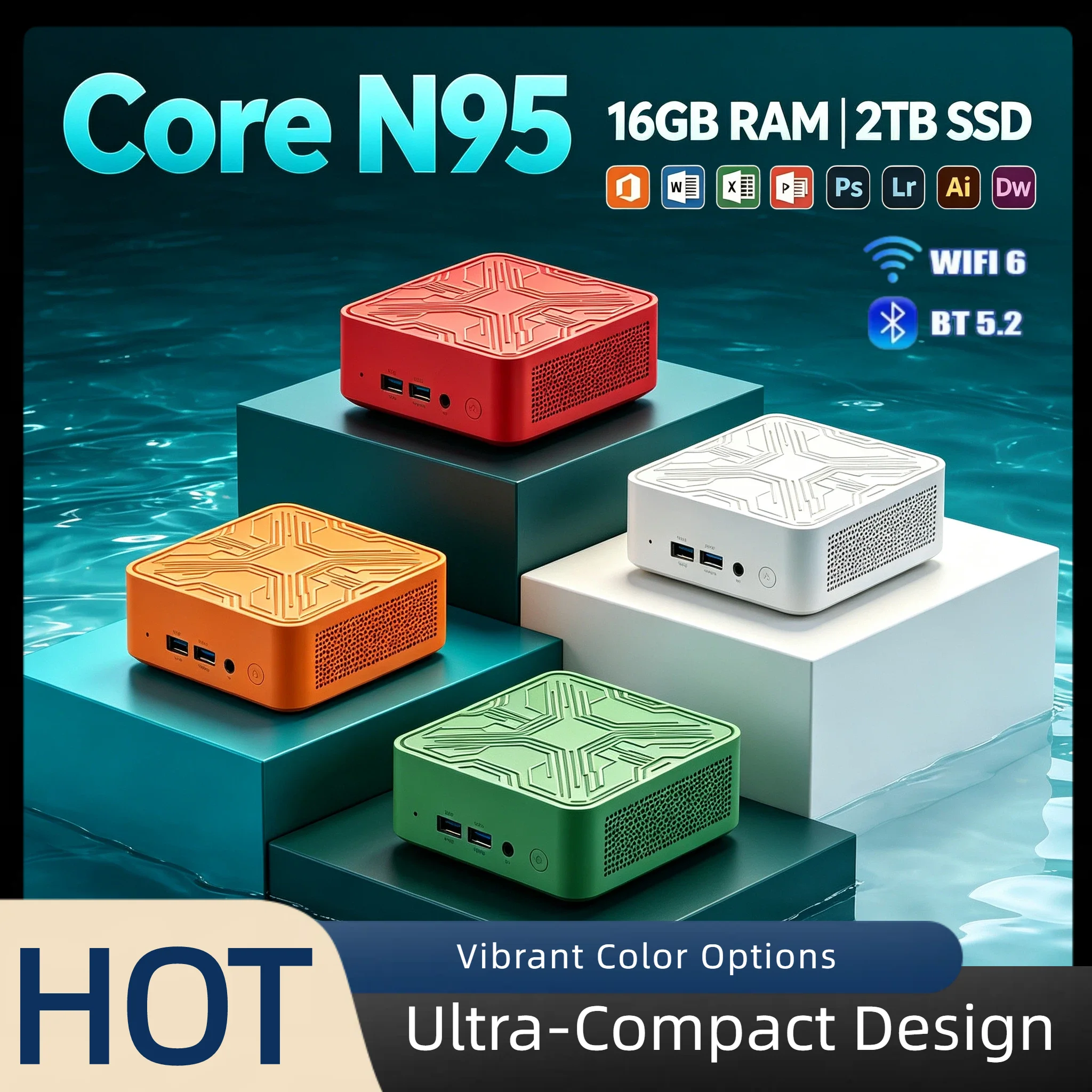 Intel N95 Mini PC Desktop 16GB DDR4 2TB NVMe SSD Triple 4K Output WiFi6 BT5.2 Silent Cooling Home Office Pro Max