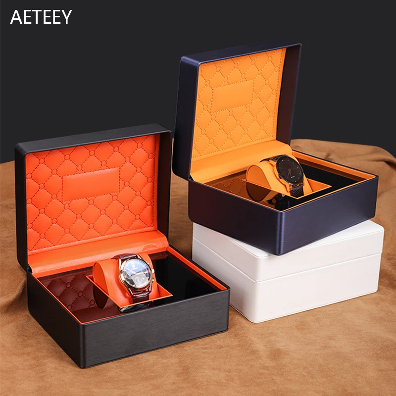 

High End PU Leather Brushed Metal Effect Watch Packaging Cases Watch Display Organizer Gift Brand Packaging Customizable Logo