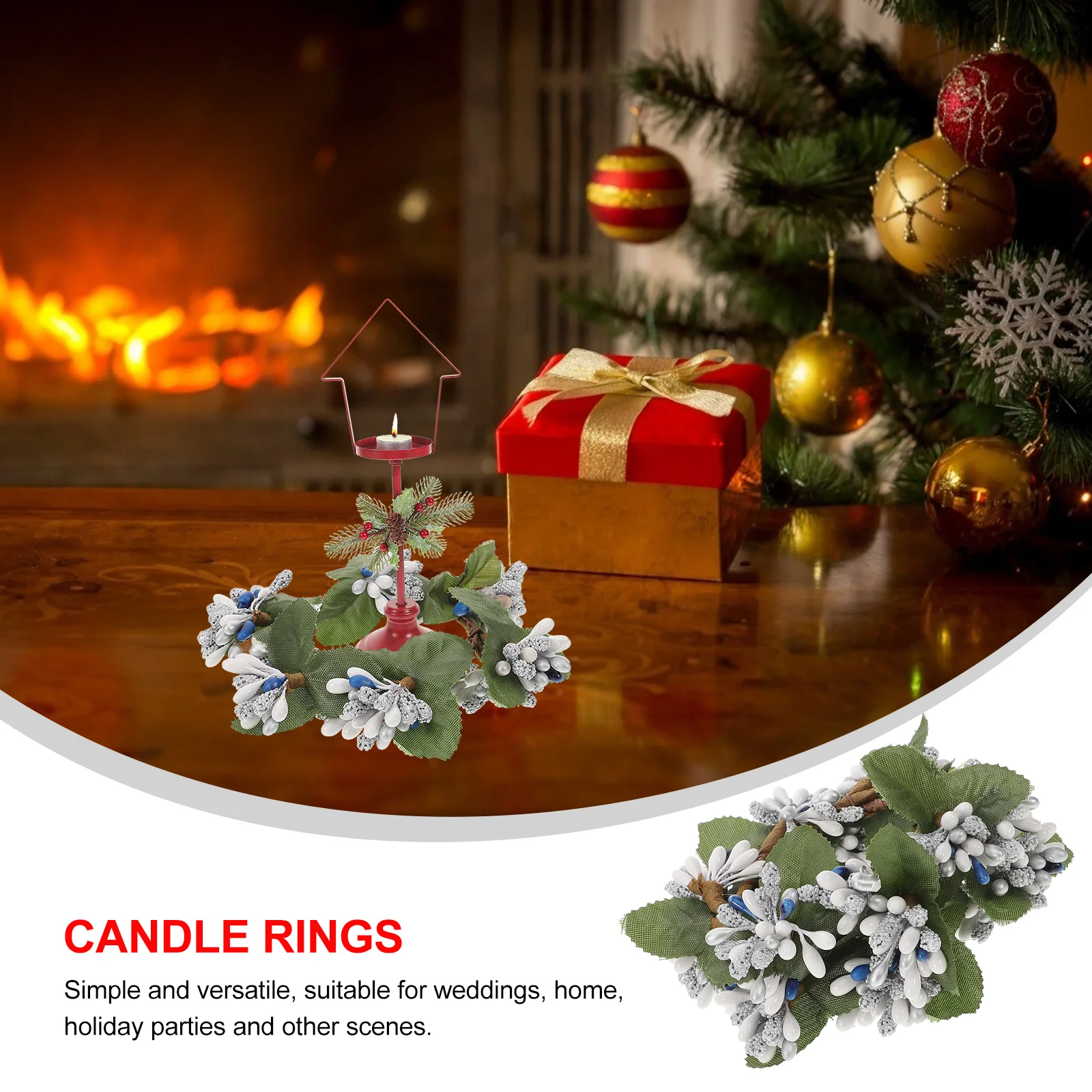 

2Pcs Artificial Rings Xmas Wreath Pillar Holder Christmas Ornament Door Hanging Wall Decor Party Supply Home