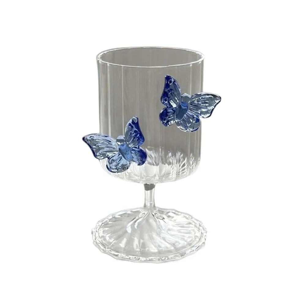 Heat-resistant High Legged Glass Cup INS 3D Butterfly INS Butterfly Wine Glass High Beauty Stripe