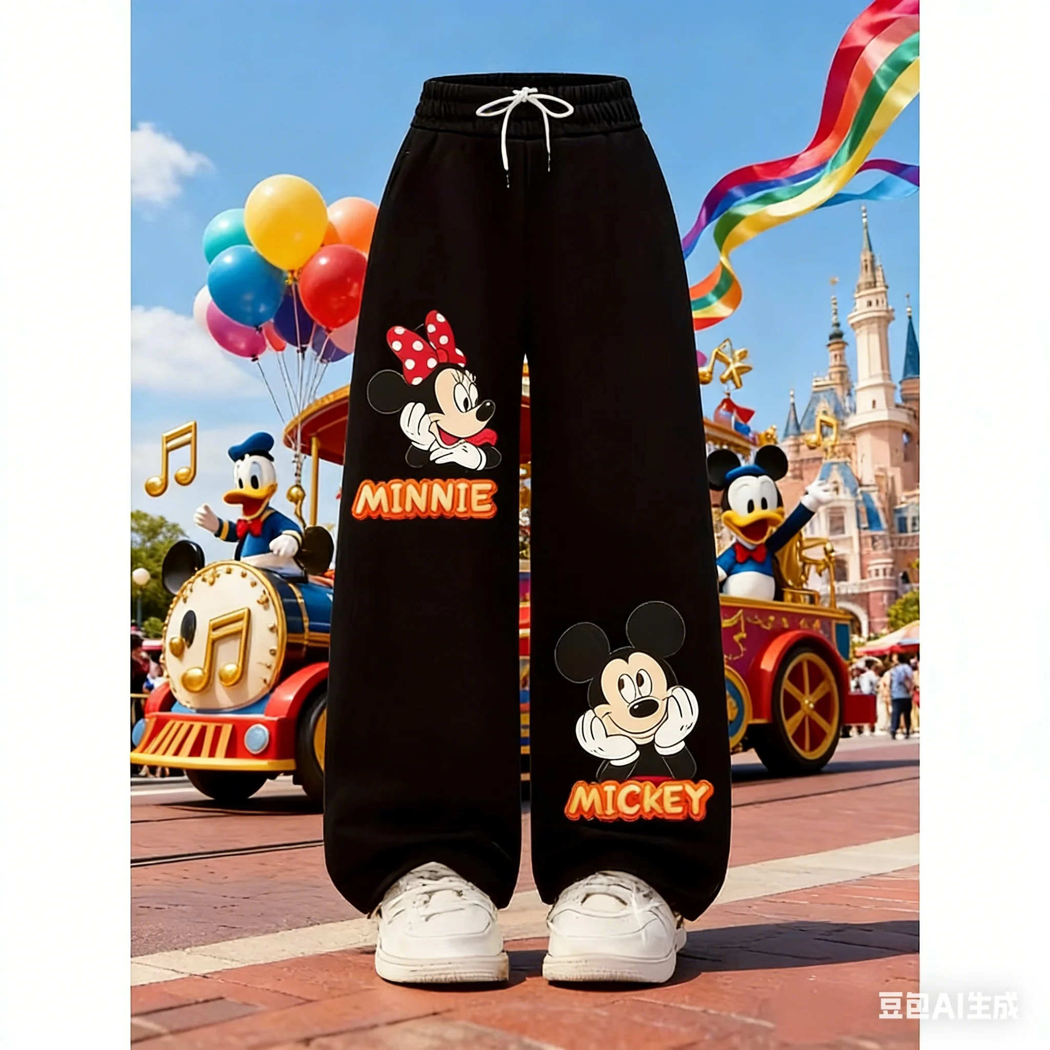 

Летние женские прямые спортивные брюки Disney с Микки Маусом, повседневные модные осенне-зимние флисовые спортивные брюки, уличная одежда, оверсайз