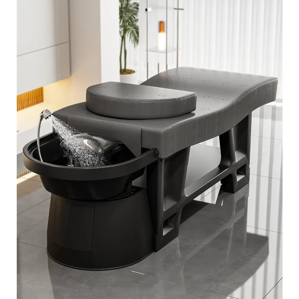 

Head Spa Bed, 2-in-1 Shampoo Bed and Massag Table w/Open Storage, Ergonomic Curved Head Care Treatment Therapy Equipment for Ba
