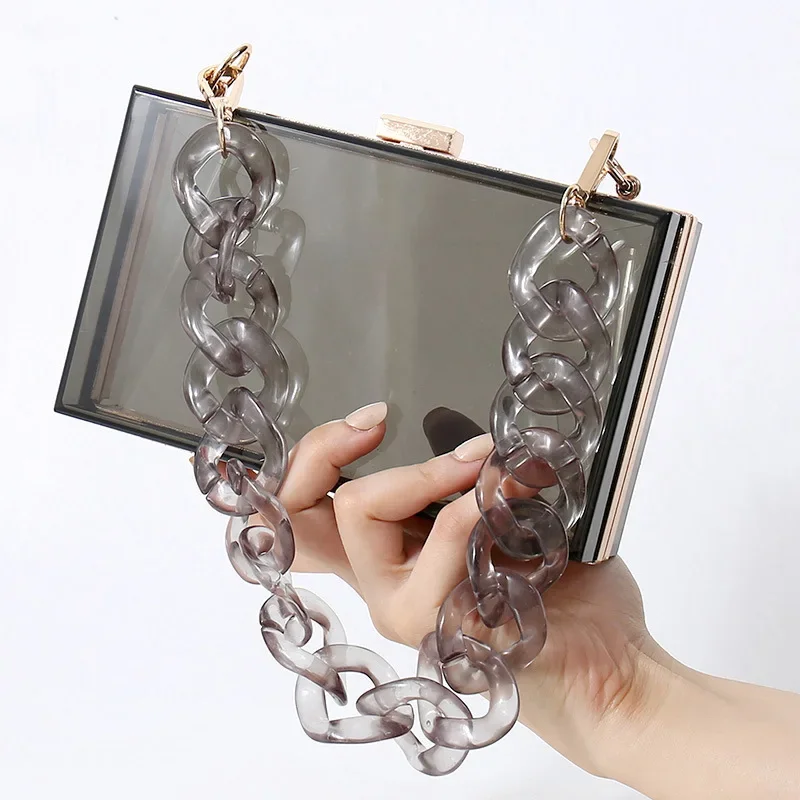

New Acrylic Transparent Box Bag for Women Fashion Shoulder Chain Crossbody Purse Luxury Evening Party Clutch Clear Mini Handbag