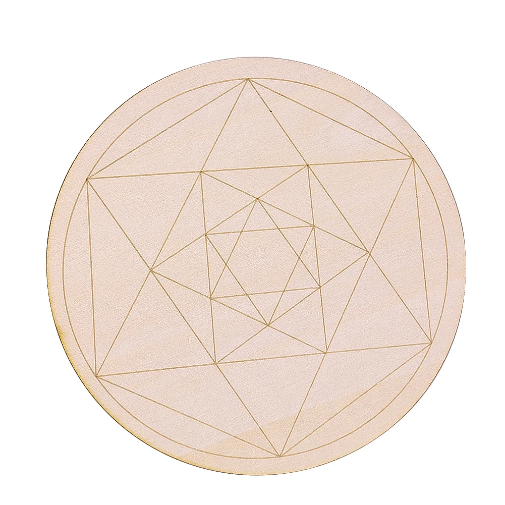 10cm Natural Round Wooden Board Laser Engraved Mug Anti-Scald Mat Crystal Display Board Tarot Divination Wicca Ritual Supplies