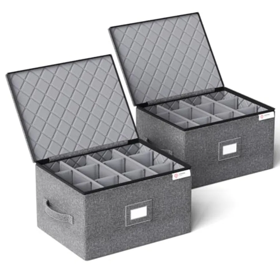 Box with Dividers, Stemware Storage Cases with Sturdy Handle and Hard Shell for Glassware Crystal Storage, Transport and Moving