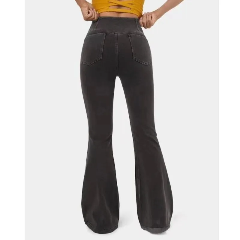 Casual Pants Women's High Imitation Denim Micro-flared Cross-waist Tight High-elastic Butt-lifting Yoga Bell-bottom Pants Women