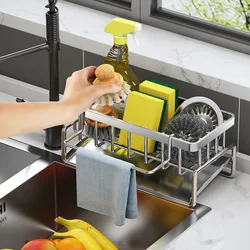 Stainless Steel Kitchen Sink Drain Rack, suporte de esponja, armazenamento de torneira, escorredor de sabão, organizador de toalha, acessórios