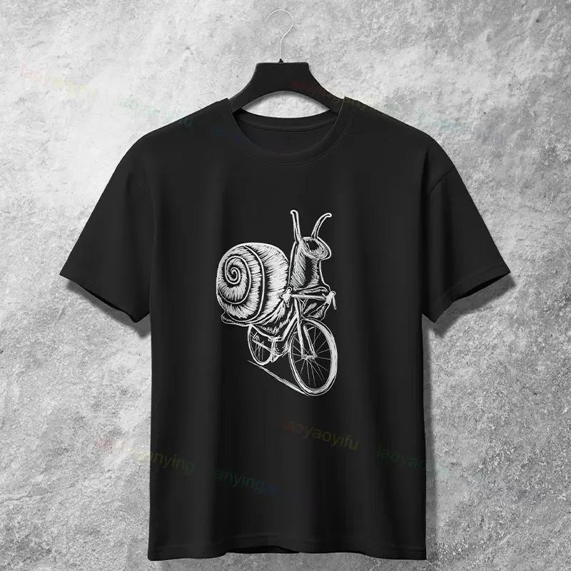 

Funny Snail Riding Bicycle Graphic Tee Short Sleeve Casual Cotton T-Shirt for Cyclists