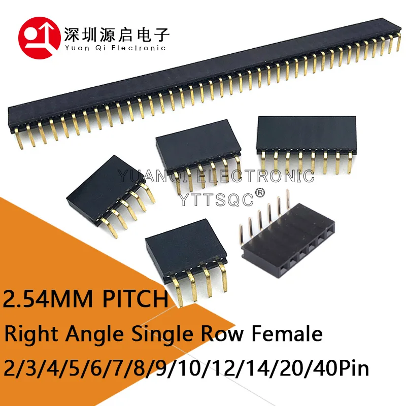 10 SZTUK 1X/2/3/4/5/6/8/10/40 PIN Jednorzędowy kątowy żeński PIN HEADER 2.54MM PITCH Strip Connector Socket 3p/4p/6p/8p/20p/40p