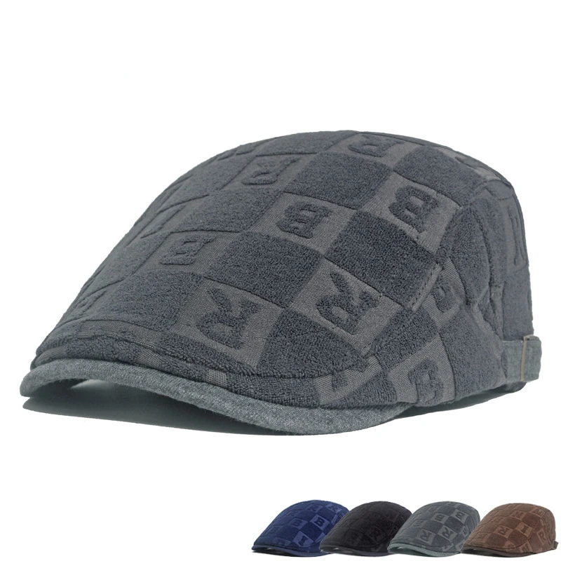 Retro Hats Autumn and Winter Fleece-Lined Beret Men's British Letters Advance Caps Warm Peaked Newsboy Caps Painter Beret Hat