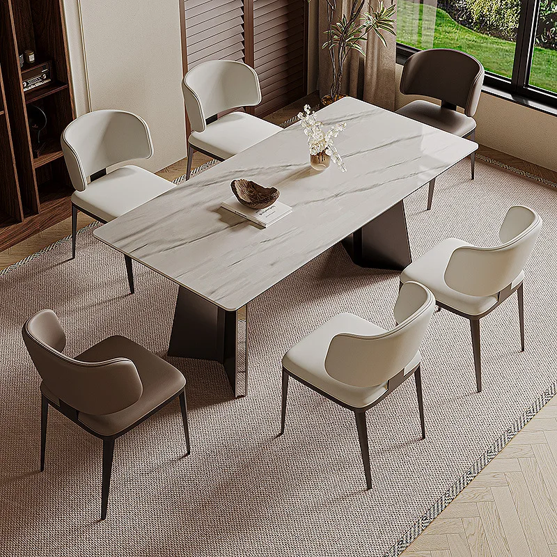 Dining table and chairs, Italian style, light luxury, rock slab, living room, household, rectangular, modern, simple,