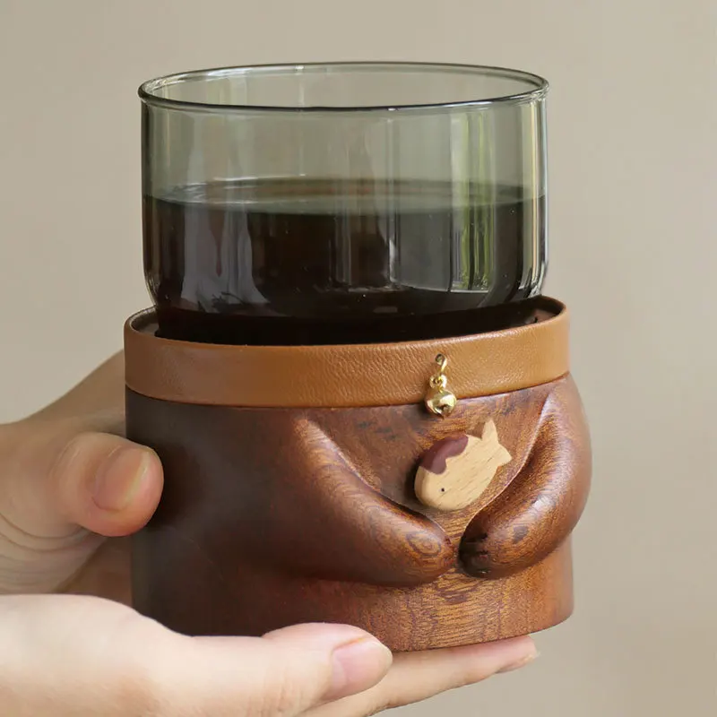 

Креативная кофейная чашка из массива дерева, современная простота, высококачественные чайные чашки из боросиликатного стекла для пары, декоративные подарки