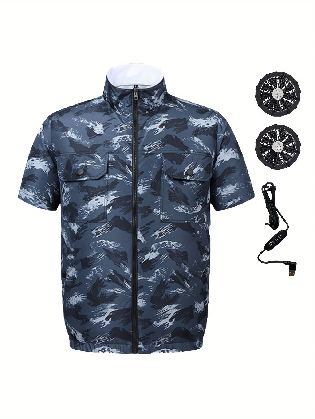 

Cooling fan vest, with 2 fan , Adjustable air volume in 3 levels ,Short sleeved fan suit,Air conditioning suit（No power bank）