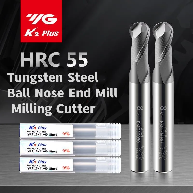 

1PCS YG 2 Flute Cutting HRC55 R0.25 0.5 -R4 5 6 Milling Machining Tungsten Steel Sprial Bit Milling Cutter Ball Nose End Mill