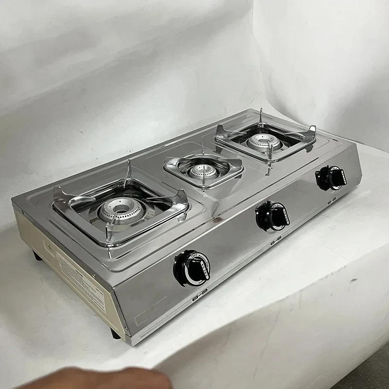 Stainless Steel 3‑Burner Table Top Gas Cooker, High Quality Countertop Gas Stove for Home Kitchen Outdoor Cooking Application