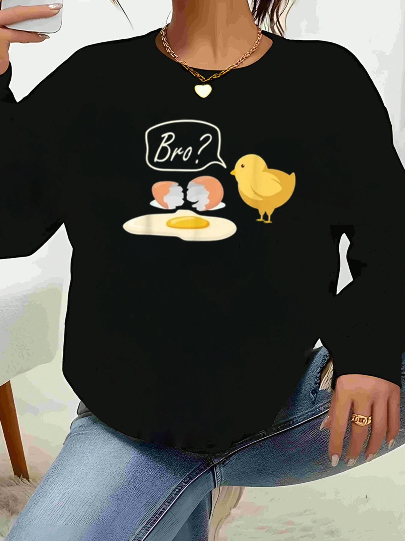 

Футболка с длинными рукавами и принтом куриного яйца Bro, пасхальная повседневная одежда, женская одежда